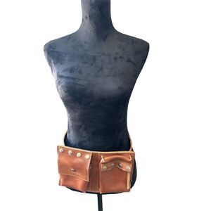 Hammitt Leather Double Pouch Tool Belt Tan Adjustable Unisex Work Belt